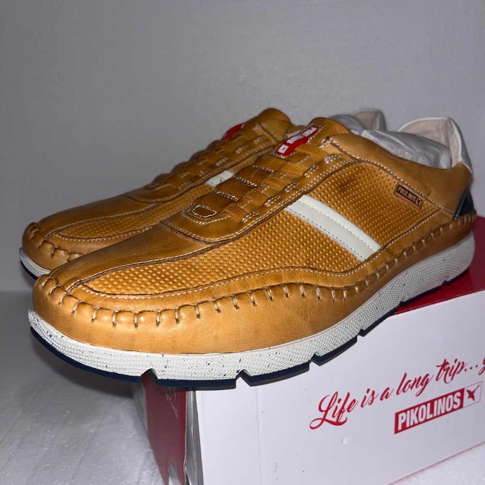 Pikolinos Tan and White Sneakers with Moccasin-Style Toe